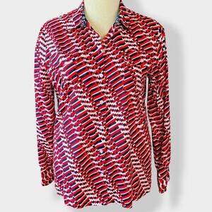 Jones New York Geometric Long Sleeves Button Up Casual Top Shirt Women Size XL